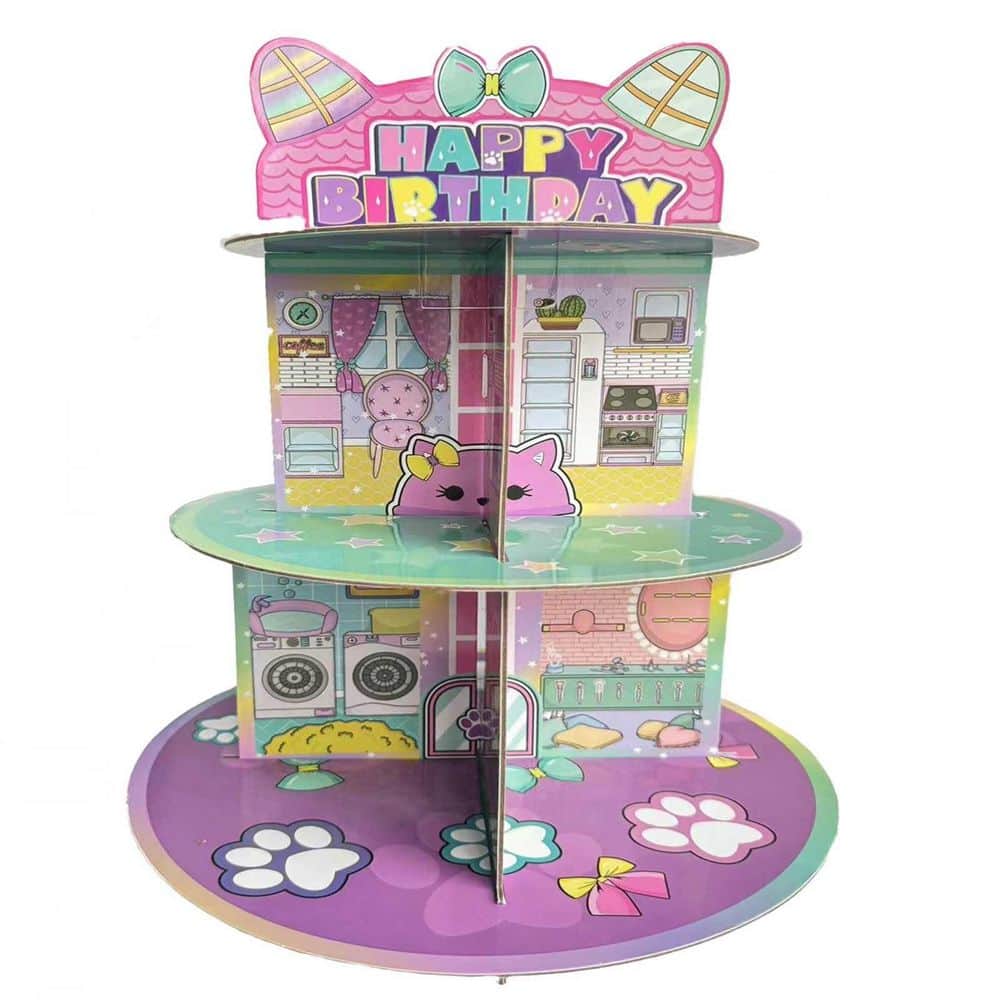3-Tier Pink Cake Stand for 24 Cupcakes, Cartoon Cat Paper Dessert Tower for Birthday Parties price history on PriceWatchPro