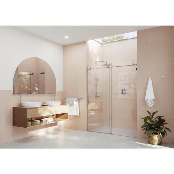 Glass Warehouse 52 in. - 56 in. x 78 in Frameless Sliding Shower Door in Chrome with Handle