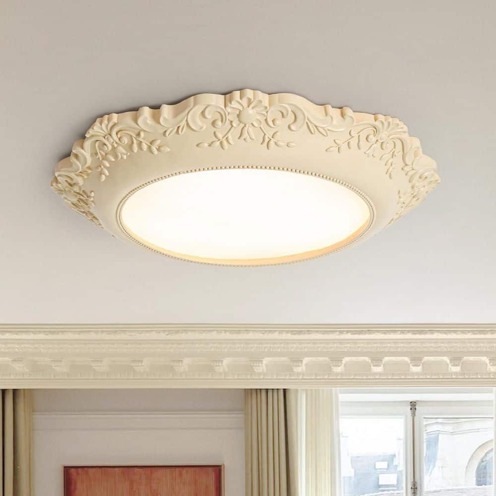 Lumin 22.8 in.W Round Matte Off-White Vintage Cream Ornate Floral Relief Flush Mount Ceiling Light for Bedroom Nursery price history on PriceWatchPro