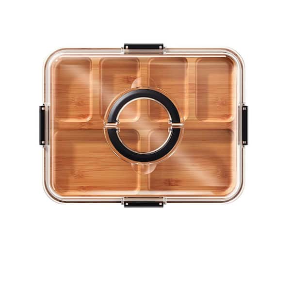 14.4 in. Charcuterie Board with Clear Lid, Cutting Board with 6 Compartments, Portable Snack Tray for Kitchen and Travel
