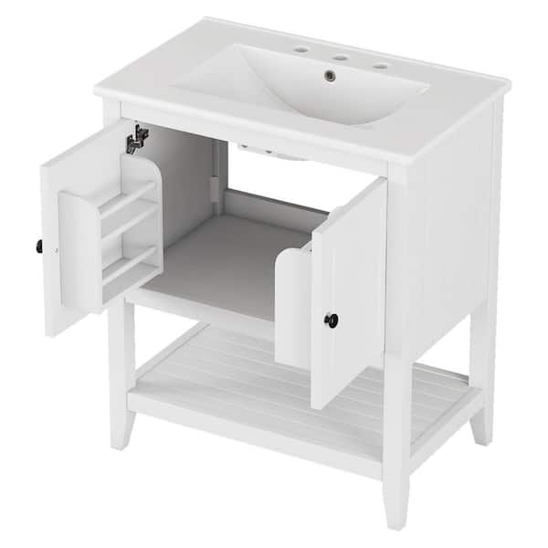 30 in. Single Sink Morandi White Bath Vanity with White Ceramic Top