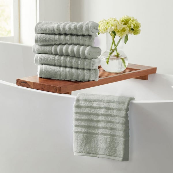 FRESHFOLDS Sage Green Premium Cotton Ribbed Textured 6-Pack Hand Towel Set