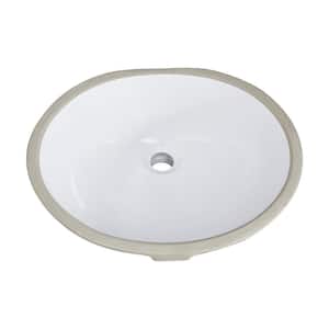 Undermount Oval Bathroom Sink in White Ceramic White Overflow