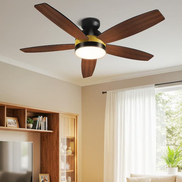 44 in. Black Indoor/Covered Outdoor Dimmable LED Flush Mount Ceiling Fan with Remote