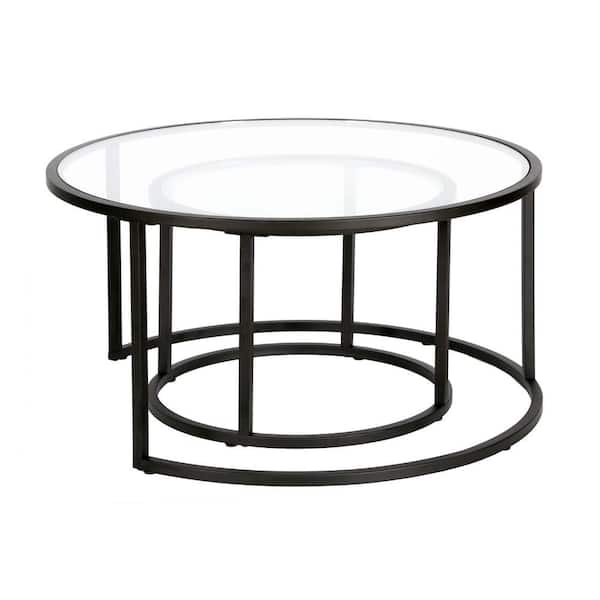 HomeRoots 35 in. Round Glass Coffee Table with No Additional Features