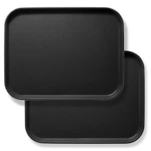 14 in. x 18 in. x .75 in. Rectangular Plastic Non-Slip Serving Trays, Black - NSF Food Service (Set of 2)