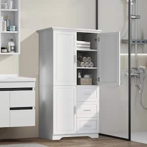 32.60 in. W x 19.60 in. D x 62.20 in. H MDF White 3-Drawer 2-Cabinet Tall Storage Linen Cabinet in White