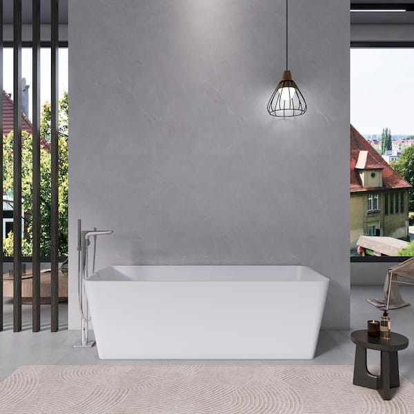 67 in. x 31.5 in. Artificial Stone Soaking Bathtub in Matte White Solid Surface with Overflow and Pop-up Drain