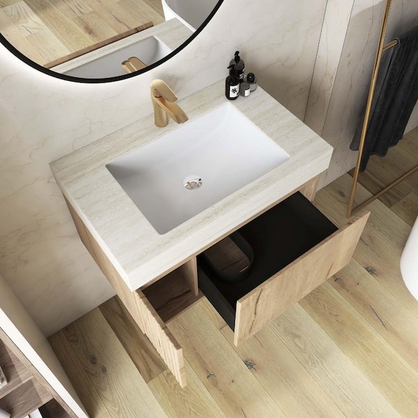 Yingze 30 in. Wall-Mounted Single Sink White Oak Bath Vanity with