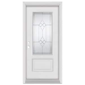32 in. x 80 in. Geometric Right-Hand Zinc Finished Fiberglass Mahogany Woodgrain Prehung Front Door
