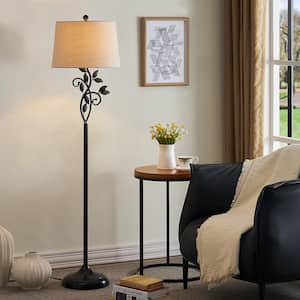 Chicago 59 in. Black Traditional Metal Floor Lamp with Oatmeal Shade