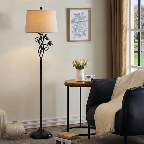 Chicago 59 in. Black Traditional Metal Floor Lamp with Oatmeal Shade