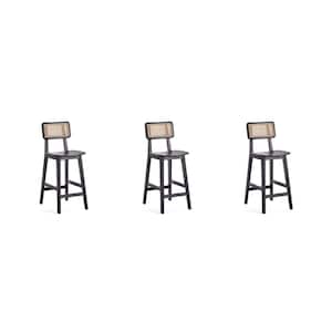 Versailles 40.16 in. Black and Natural Cane Ash Wood Counter Height Bar Stool (Set of 3)