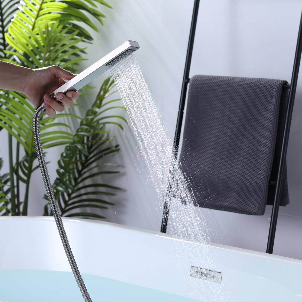 Brushed Nickel Freestanding Tub Filler with Hand Shower