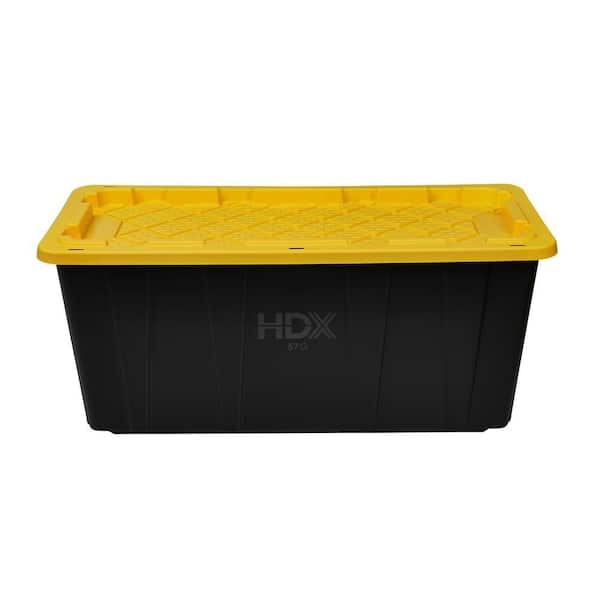 HDX 57 Gal. Tough Storage Tote in Black with Yellow Lid 999-57G