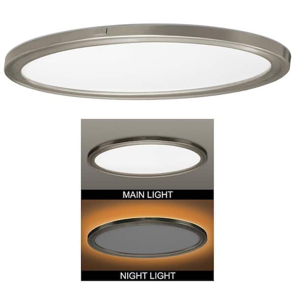Medicinsk malpractice fortvivlelse Halvkreds Commercial Electric 32 in. Low Profile Oval Brushed Nickel Color Selectable LED  Flush Mount Ceiling Light w/ Night Light Feature 56587113 - The Home Depot