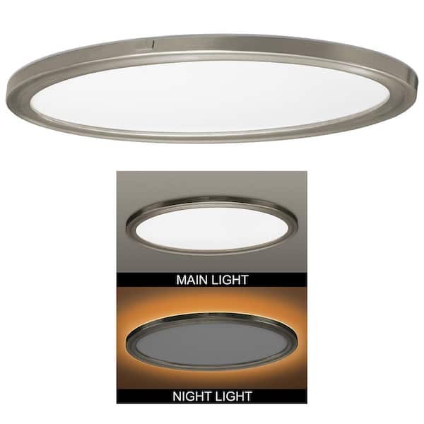 ETI LIGHTING 32 in. Brushed Nickel Oval LED Flush Mount Light Fixture Night Light Feature 3000LM 38W 3000K 4000K 5000K Kitchen Light