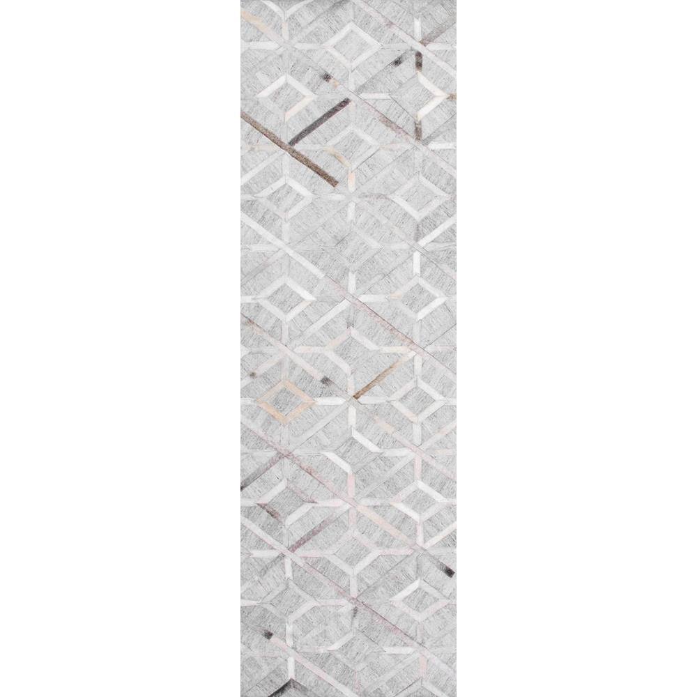 nuLOOM Chanda Cowhide Diamond Trellis Gray 3 ft. x 8 ft. Runner Rug