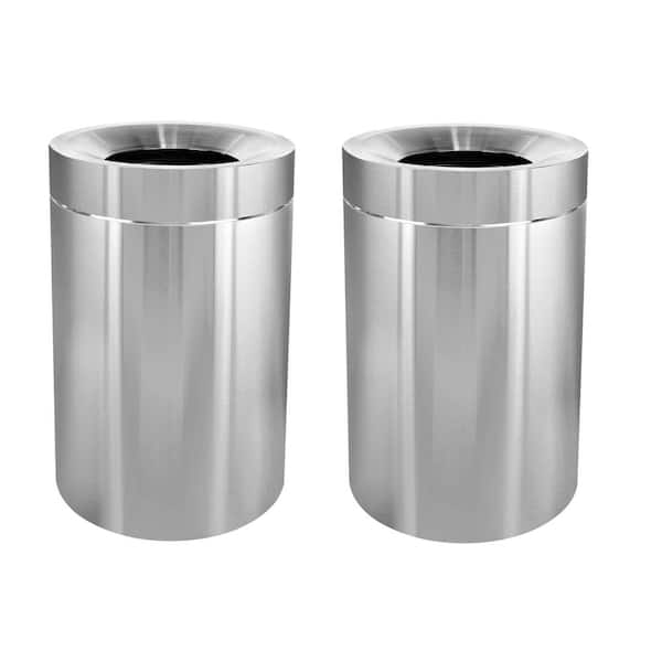 50 Gal. Stainless Steel Round Commercial Garbage Vented Trash Can with Open Top Lid (2-Pack)