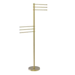 12 in. Arms in Satin Brass Towel Stand with 6 Pivoting