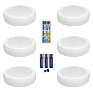 LED White Adjustable Puck Light with Remote and Batteries (6-Pack)