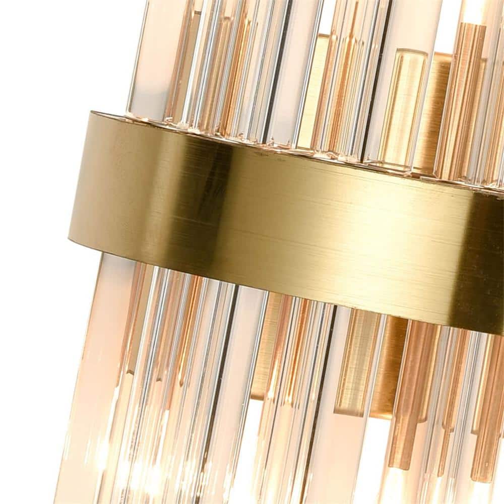 Brushed Brass and Clear Crystal Glass Rod Wall Sconce Set