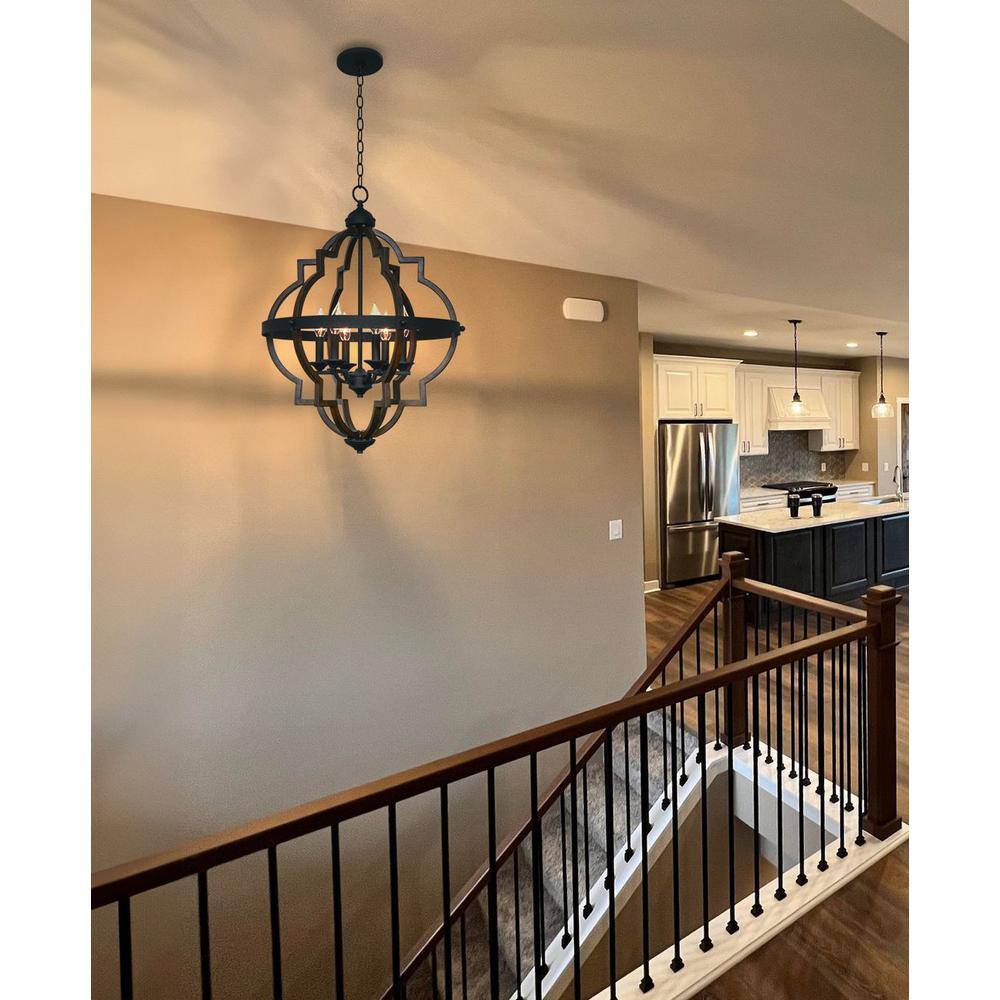 Capistrano 28" Walnut and Black Farmhouse Chandelier