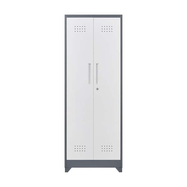 4-Tier 65 in. H Metal Heavy Duty Storage Cabinet Locker in Gray and White with Hanging Rod and S-Hooks