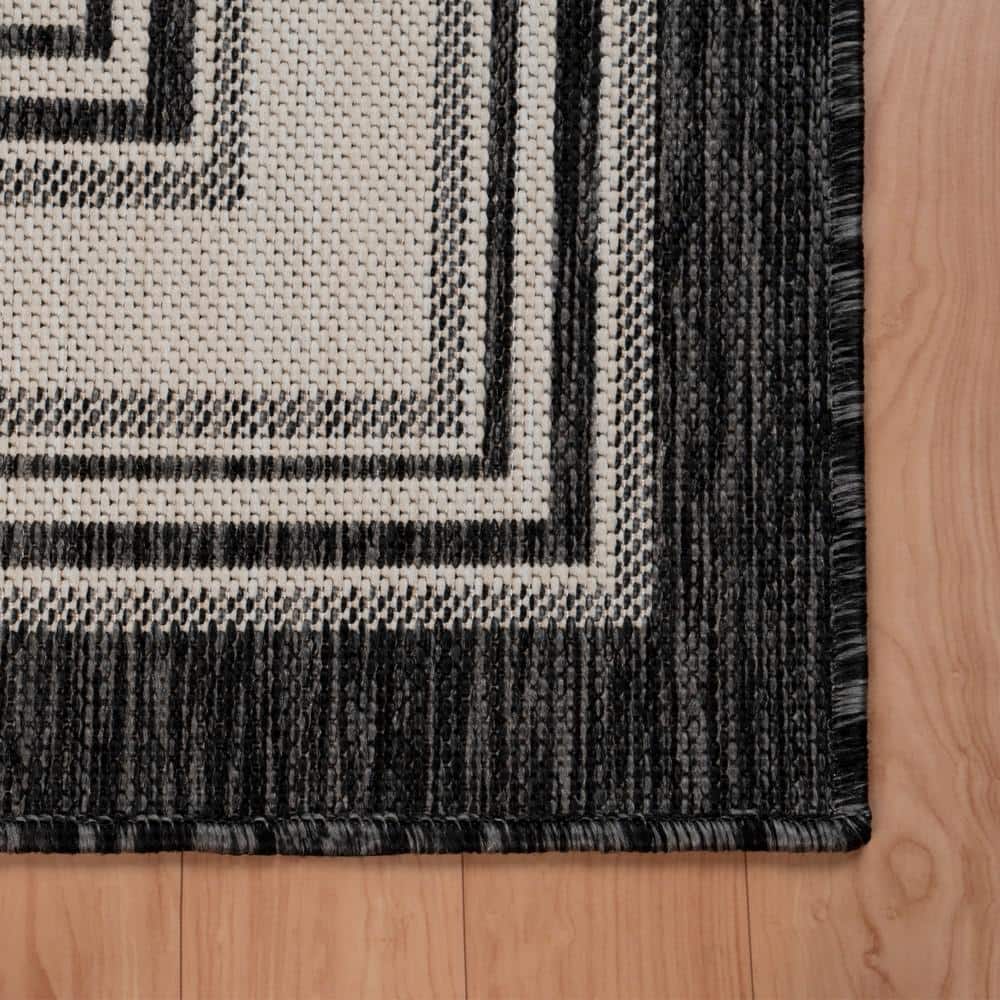 Gray and Cream Geometric Flat Woven Indoor Outdoor Rug