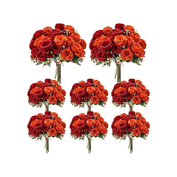 11 in. Orange Indoor Artificial Peony Flowers Fake Silk Peony