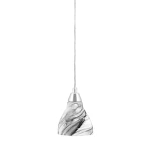 Bryson 6 in. 1-Light Chrome Cord Pendant Light with 6.25 in. Onyx Swirl Glass Shade, no bulb included