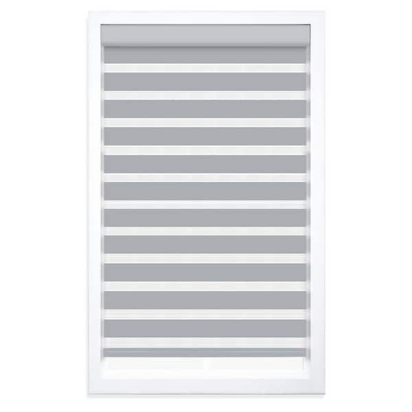 Perfect Lift Window Treatment Gray Cordless Light Filtering Zebra Polyester Roller Shade, 24 in. W x 72 in. L