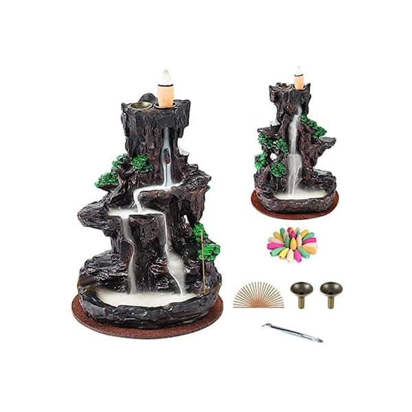 2-Sided Backflow Incense Burner with 120 Cones, 30 Sticks, Aromatherapy Ornament