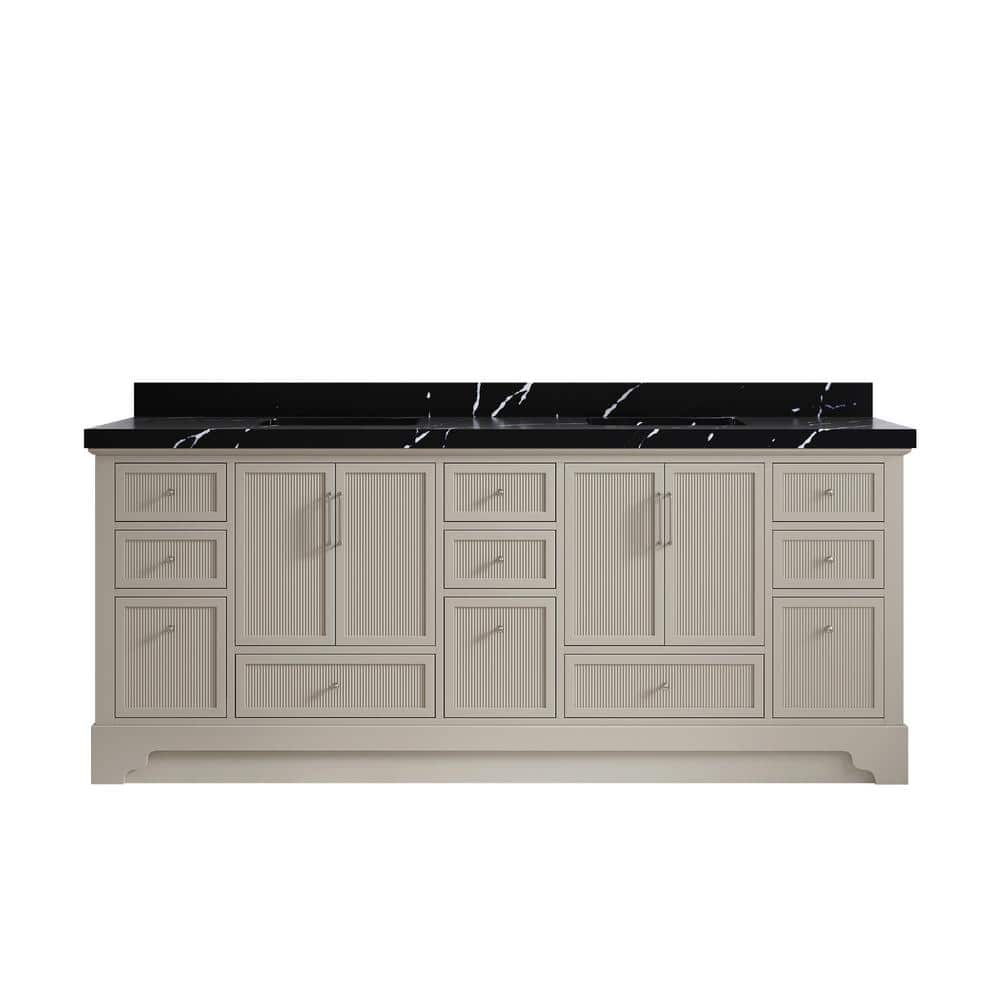 Alys 84 in. W x 22 in. D x 36 in. H Double Sink Bath Vanity in Fine Grain with 2 in. Calacatta Black Qt. Top price history on PriceWatchPro