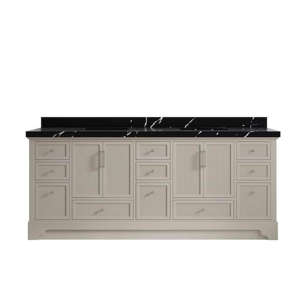 Willow Collections Alys 84 in. W x 22 in. D x 36 in. H Double Sink Bath Vanity in Fine Grain with 2 in. Calacatta black qt. Top