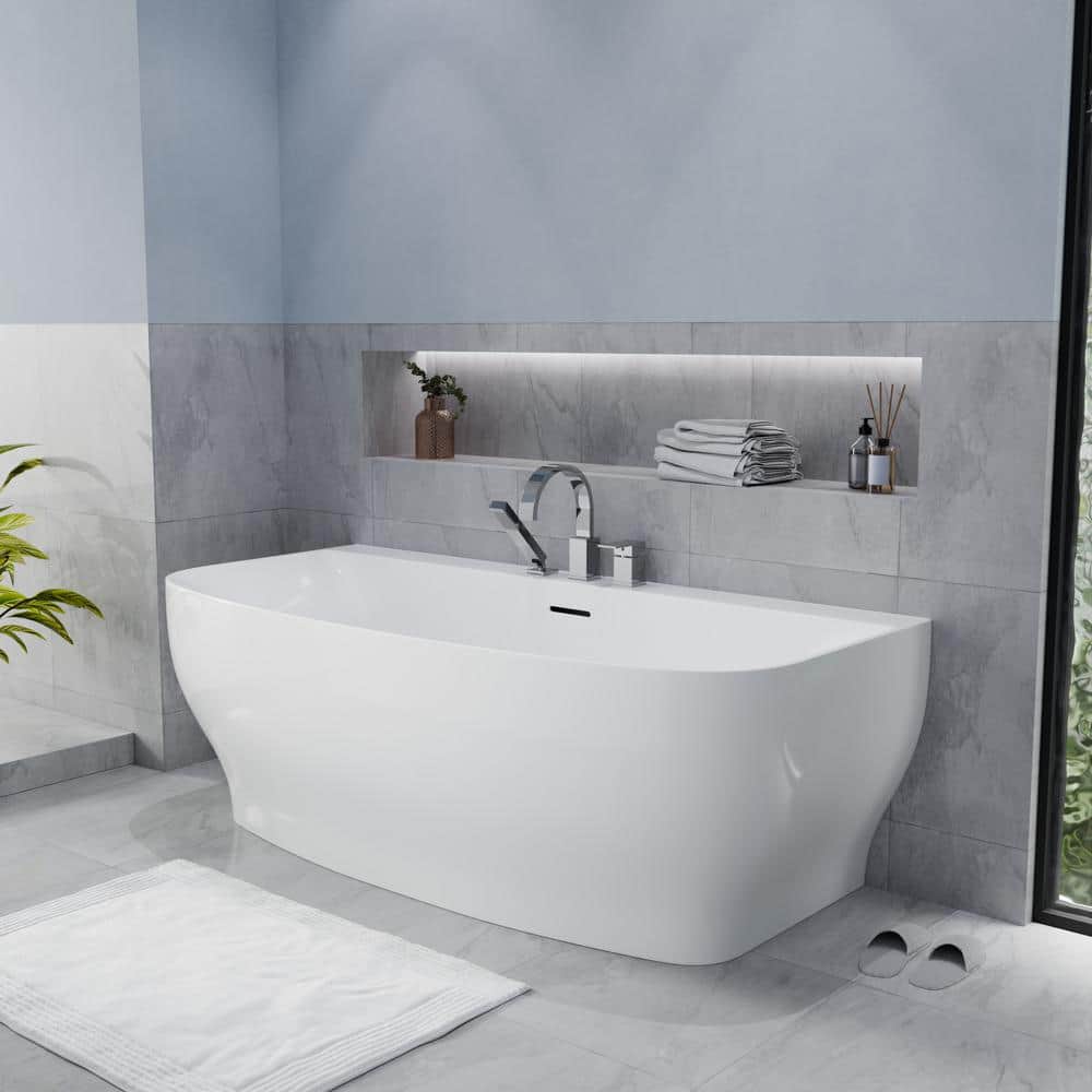 Glossy White 65'' Freestanding Acrylic Soaking Bathtub