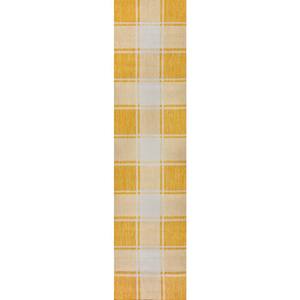 Sabine Yellow/Cream 2 ft. x 8 ft. Traditional Farmhouse Bold Gingham Indoor/Outdoor Runner Rug