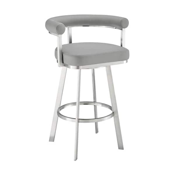 Benjara 30 in. Gray and Silver Low Back Metal Frame Barstool with Faux Leather Seat