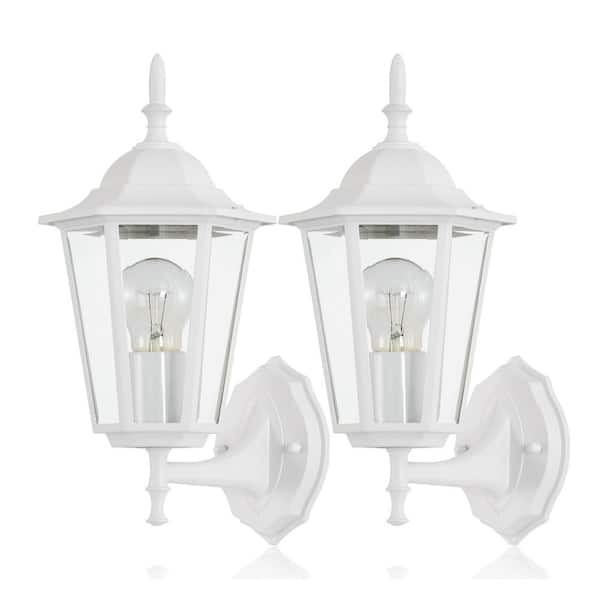 Jushua 1-Light Matte White Outdoor Wall Lantern Sconce Die-Cast Aluminum with Clear Glass (2-Pack)