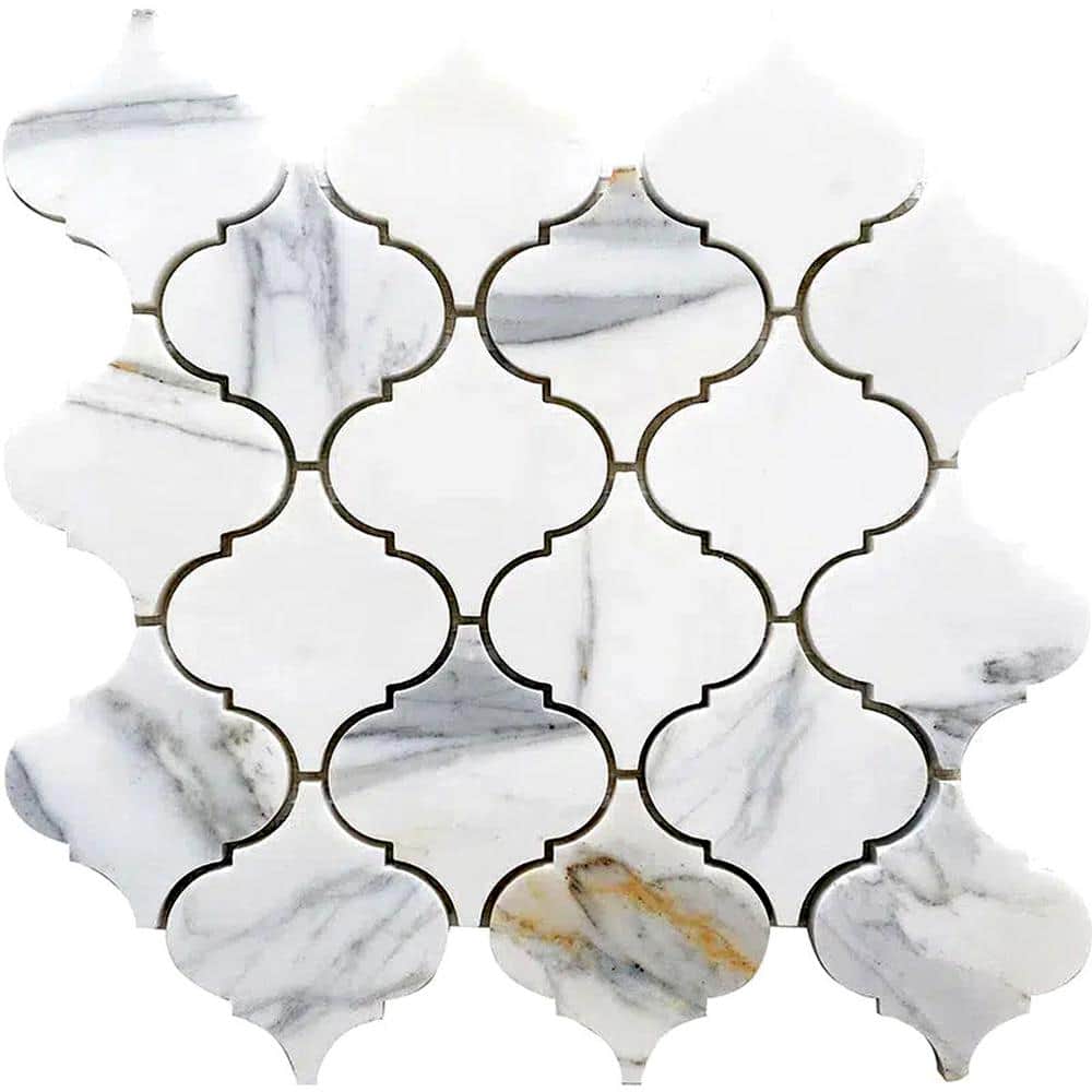 Polished White Calacatta Marble Arabesque Mosaic Tile 16" x 16"