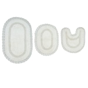 Hampton Crochet Reversible 100% Cotton Bath Rug, 3-Pcs Set with Contour, Ivory