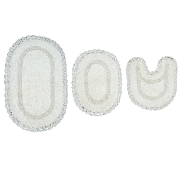 HOME WEAVERS INC Hampton Crochet Reversible 100% Cotton Bath Rug, 3-Pcs Set with Contour, Ivory