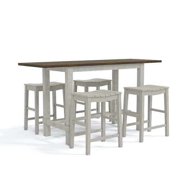 Furniture of America Whitcombe 5-Piece Antique White Counter Height Table and Stools Set