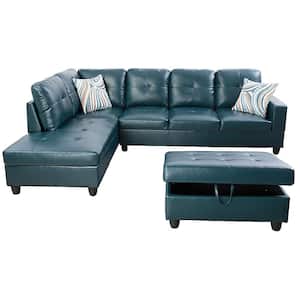 103.50 in. W Square Arm 2-piece Faux Leather L Shaped Modern Left Facing Sectional Sofa Set in Green