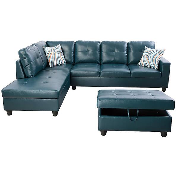 Star Home Living 103.50 in. W Square Arm 2-piece Faux Leather L Shaped Modern Left Facing Sectional Sofa Set in Green