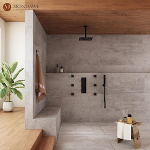 Athens Multiple 5-Spray Patterns Dual 12 in. Ceiling Mount Rainfall Shower Heads 2.5 GPM with 6-Jet Valve in Matte Black