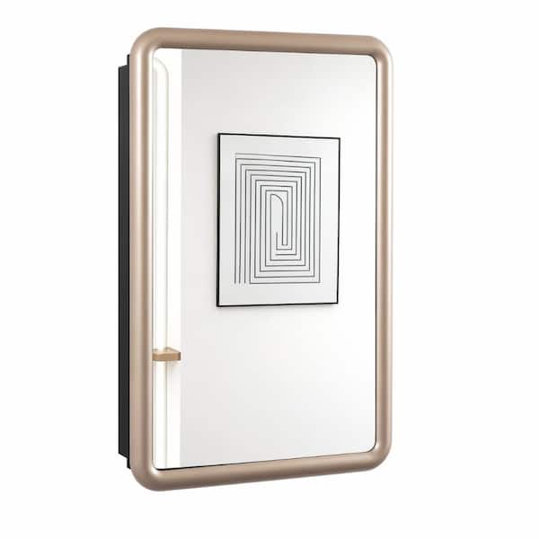 17.5 x 26 in. Heavy-Duty Solid Wood Framed Mirror Medicine Cabinet with Two Shelves, Wall or Recessed