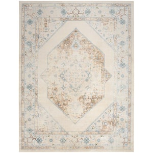 Astra Machine Washable Ivory Blue 7 ft. x 9 ft. Center medallion Traditional Area Rug