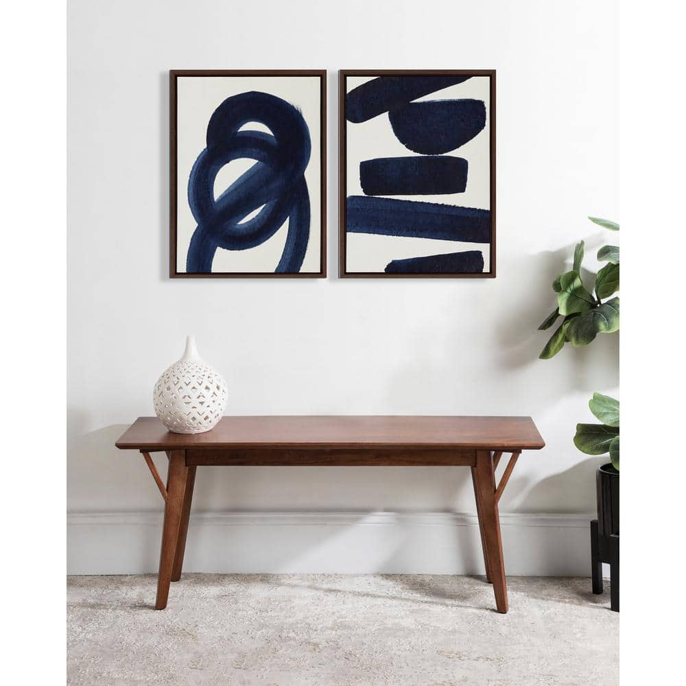 Japandi Blue Abstract Canvas Print with Walnut Frame, 18x24