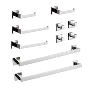 10-Piece Bath Hardware Set with Towel Bar Toilet Paper Holder Towel Hook in Stainless Steel Chrome